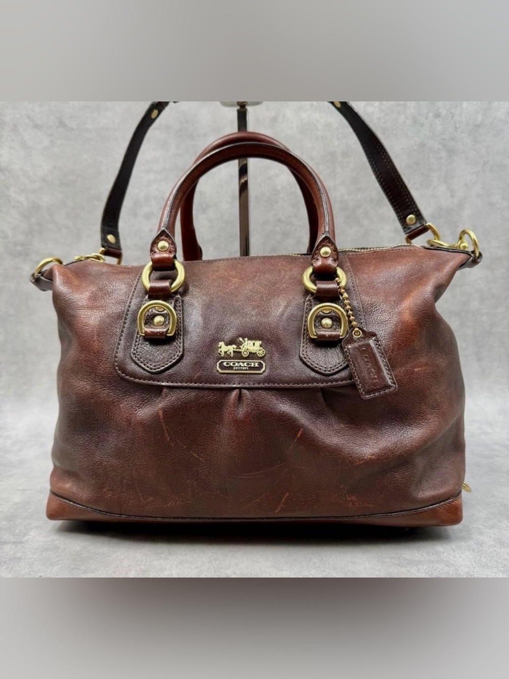 Coach Brown Leather Messenger Bag with Brass Hardware